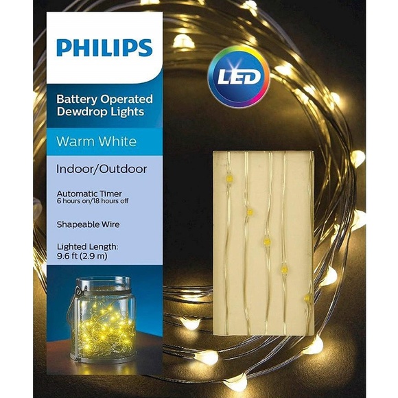 Lot of 4 LED Battery Operated Dewdrop Lights w// Timer Philips 9.6ft Warm White